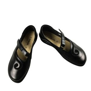 Naot Mary Jane Shoes Black Leather Suede Swirl Embroidery Comfort Flats Size 37